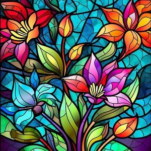 Stain Glass Flowers Diamond Painting  40x50 - Round Drill Diamonds